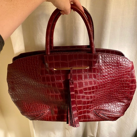 Brian Atwood Large Burgundy Leather Handbag - Picture 3 of 7